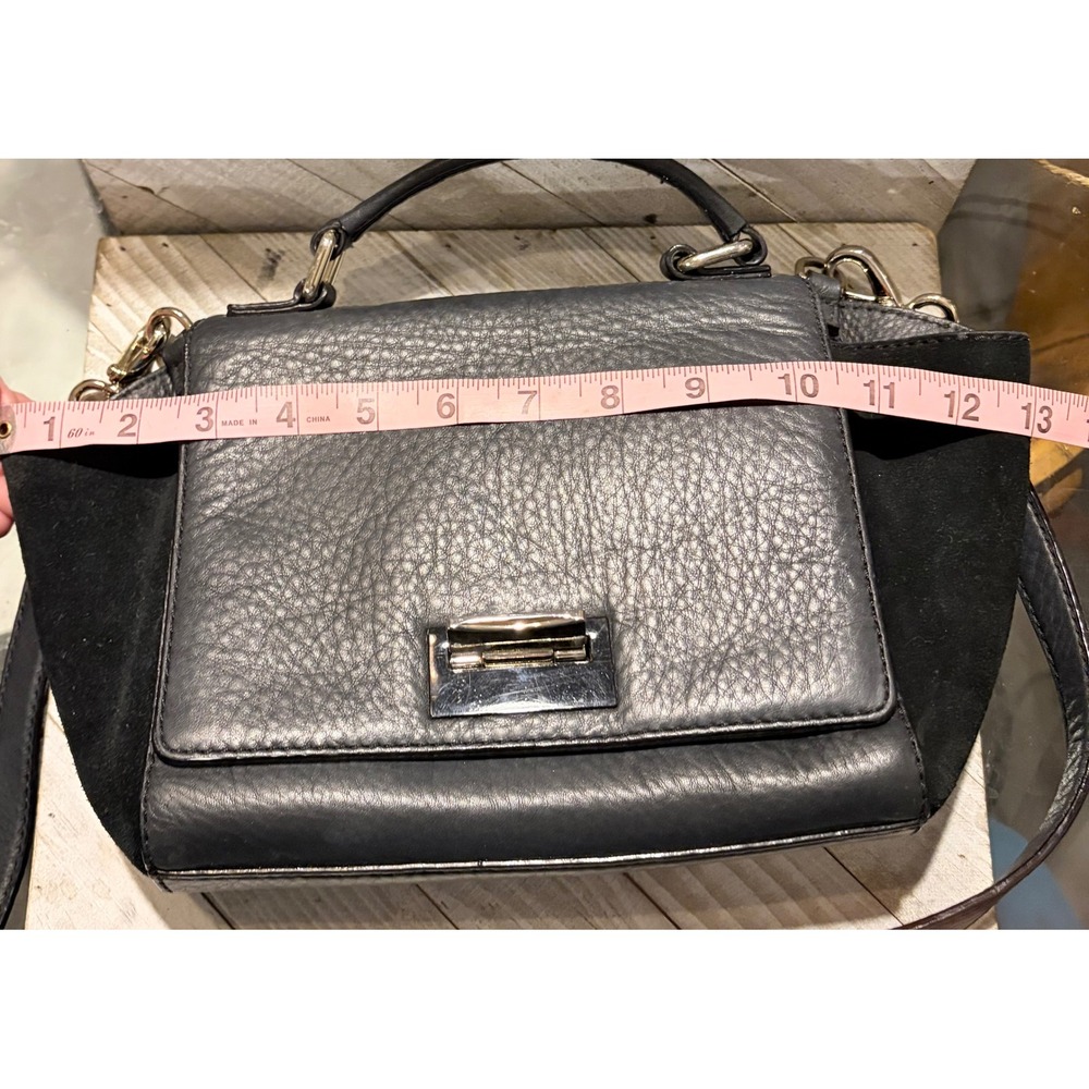 Kate Spade Black Pebbled Leather Suede Trim Crossbody Bag Top Handle Satchel - Picture 11 of 14